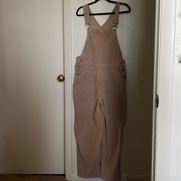 Gap Blue Jeans Tan Corduroy Overalls Size M - Picture 1 of 4